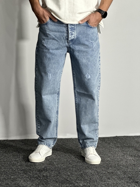 شلوار جین مام فیت رنگ آبی