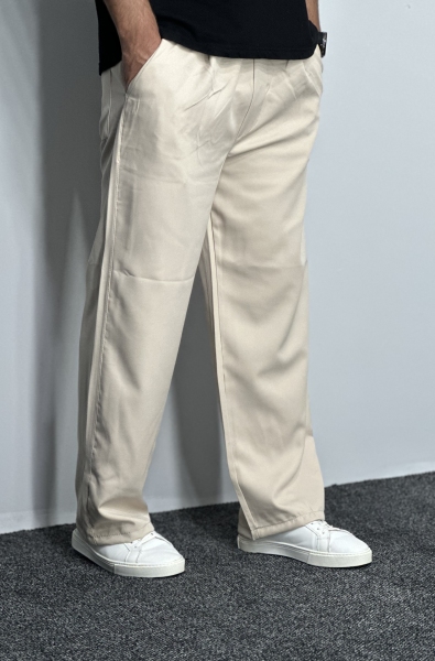 شلوار مازراتی بگ استایل مردانه رنگ کرم روشن