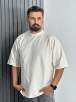 تیشرت باکسی سه نخ بیسیک مردانه سفید