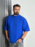 تیشرت باکسی سه نخ مردانه بیسیک آبی