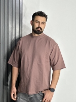 تیشرت باکسی سه نخ مردانه بیسیک موکا