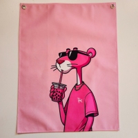 بک دراپ پلنگ صورتی