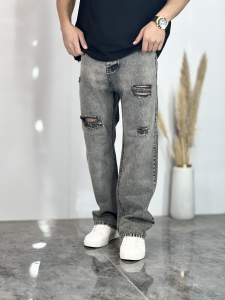 شلوار نیم بگ جین Haz طوسی زاپدار کد 520