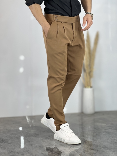 شلوار پارچه ای کلاسیک پیله خور کرمی تیره