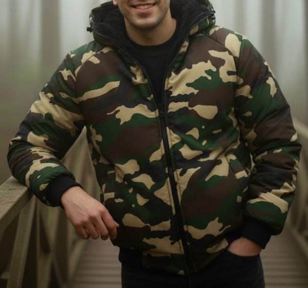 کاپشن خزدار چریک مشکی سبز