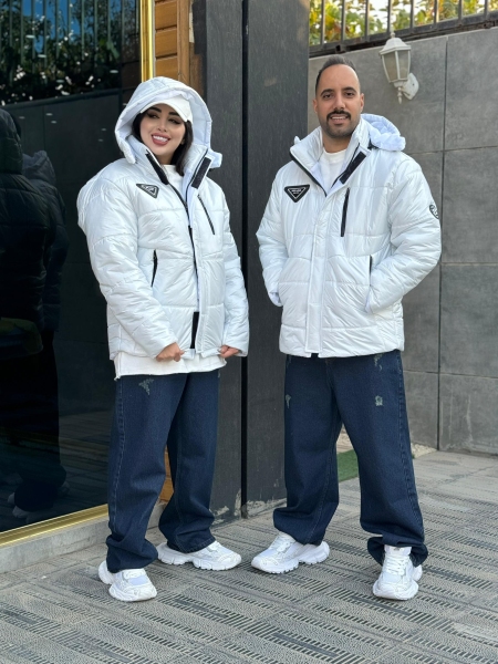 کاپشن باکسی کلاهدار PRADA سفید