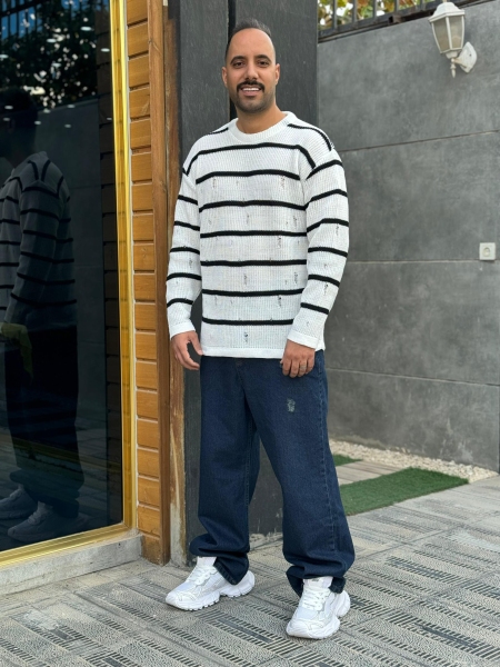 بافت رینگری زاپ دار سفید مشکی