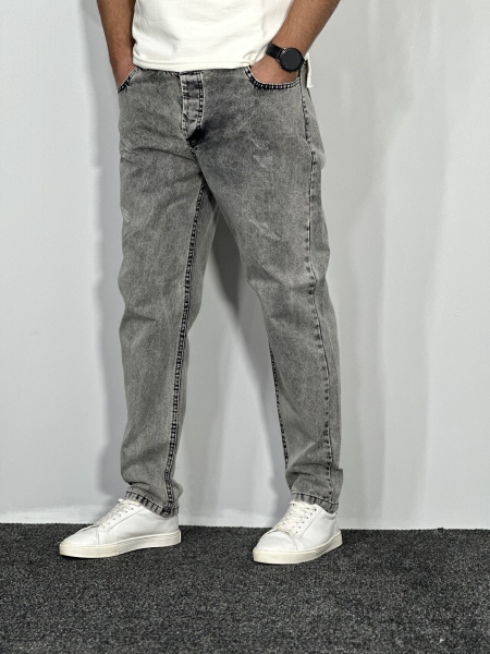 شلوار جین مام فیت زاپدار مردانه طوسی روشن