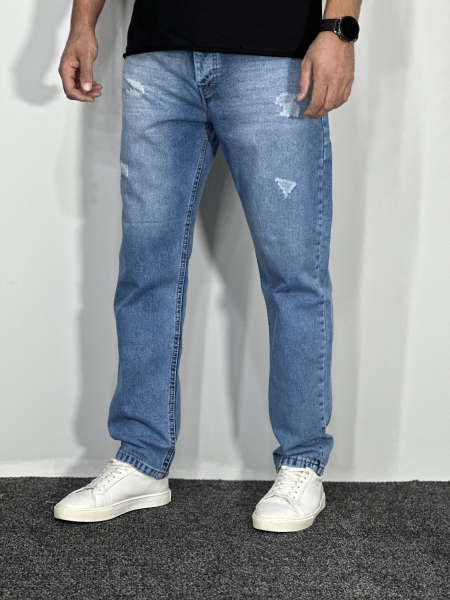 شلوار جین مام فیت مردانه رنگ آبی کلاسیک