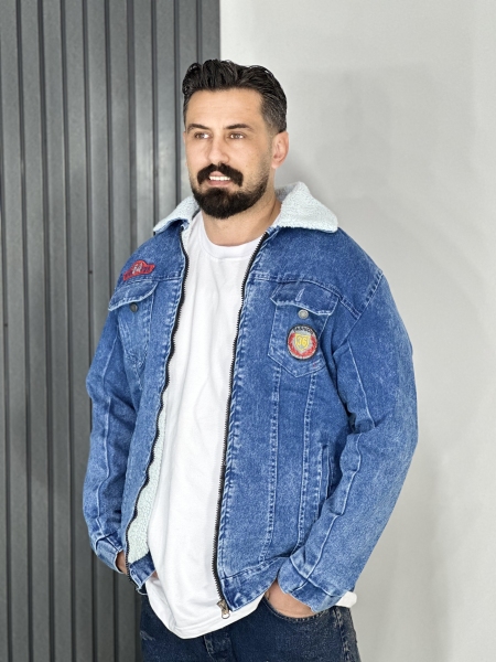 کاپشن جین داخل خز مردانه رنگ آبی تیره