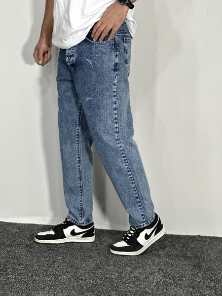 شلوار جین مام فیت زاپدار (گرم بالا) مردانه آبی