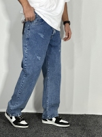 شلوار جین بگ استایل مردانه (گرم بالا )رنگ آبی روشن