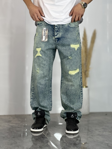 شلوار بگ Vip زاپدار آبی سبز کد 112