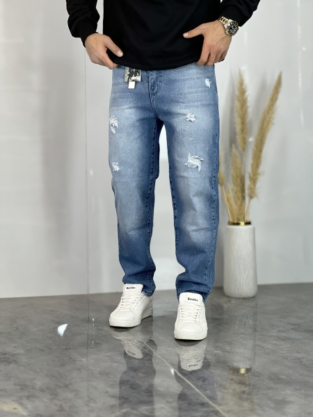 شلوار مام فیت جین Vip آبی سیر زاپدار کد 1042/6