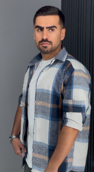 پیراهن پشمی پارچه وارداتی سرمه ای