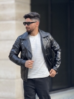 کاپشن چرم زیپ کج