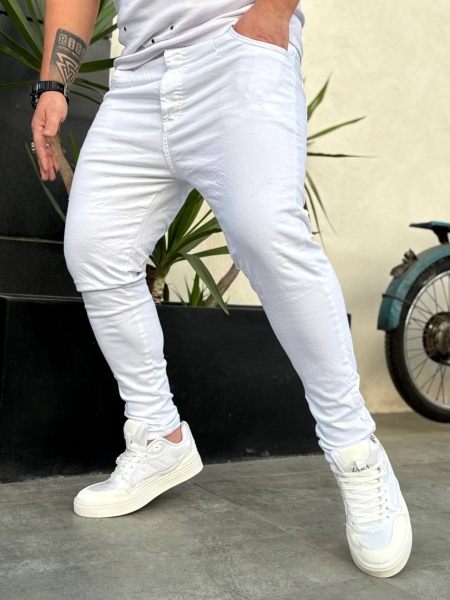 شلوار جین اسکینی طرح زاپ دمپا زیپ سفید