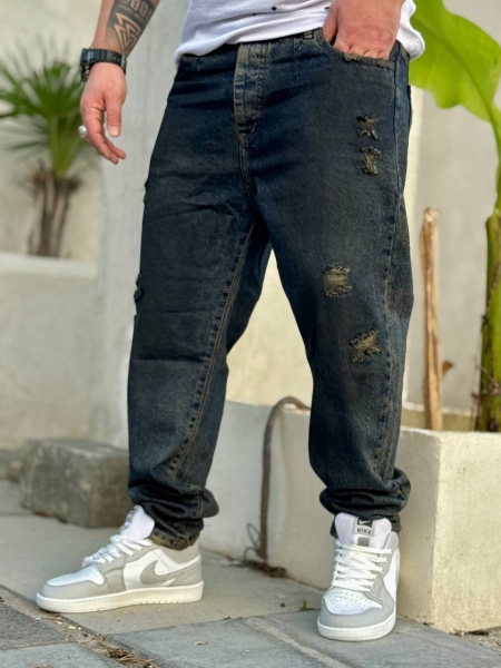 شلوار جین مام فیت زاپدار JEN.S سرمه ای