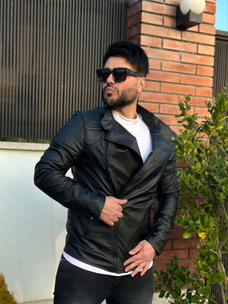 کاپشن چرم جدید G - STAR زیپ کج مشکی