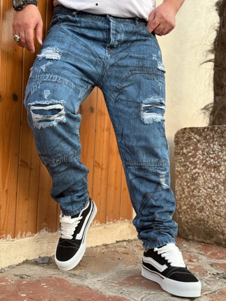 شلوار جین مام فیت کاستوم مشکی زاپدار کمرکش سنگشور SKINNY آبی تیره