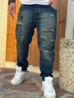 شلوار جین مام فیت زاپدار طرحدار DSQUARED 08 آبی تیره