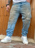 شلوار جین مام فیت کاستوم زاپدار سنگشور SKINNY آبی روشن