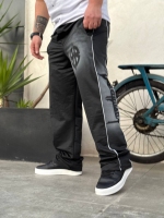 شلوار اسلش مغزی خور رنگ پاشیده نوار نوشته BALENCIAGA مشکی