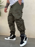 شلوار اسلش کتان هشت جیب دمپا زیپ زیتونی