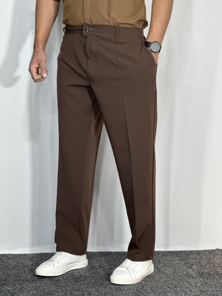 شلوار نیم بگ پارچه مازراتی ضخیم مردانه قهوه ای