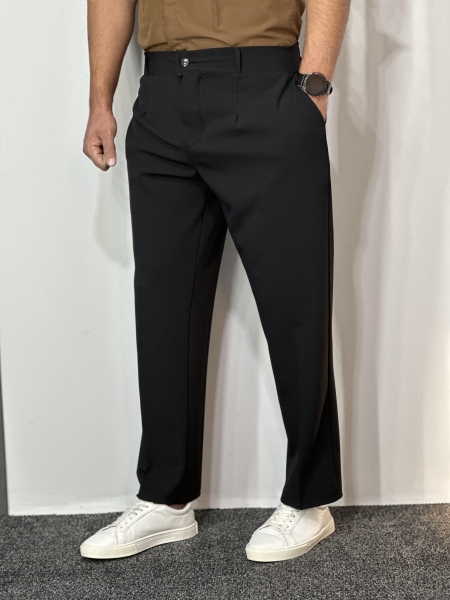 شلوار نیم بگ پارچه مازراتی ضخیم مردانه مشکی