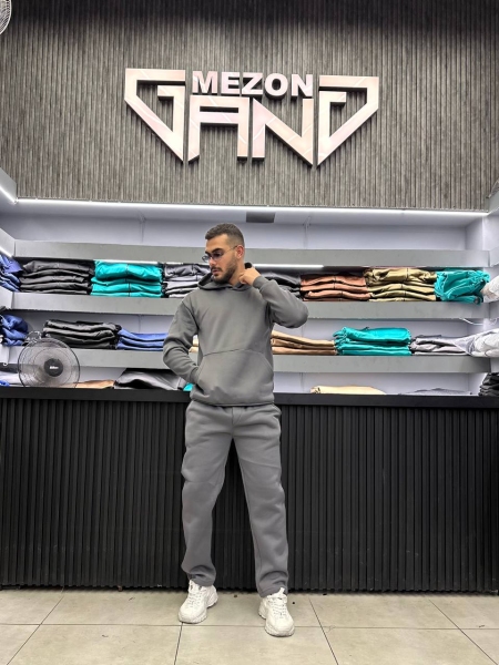 ست هودی شلوار ساده طوسی