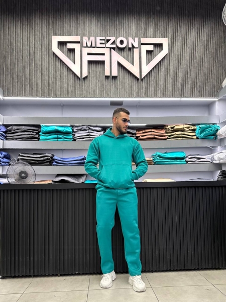 ست هودی شلوار ساده سبزآبی