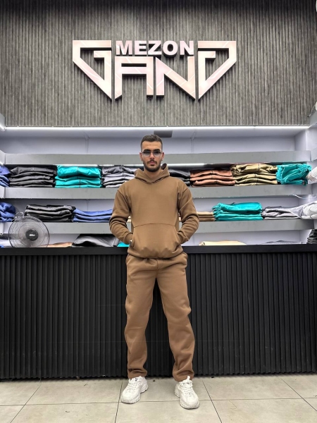 ست هودی شلوار ساده نسکافه ای