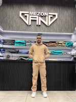 ست هودی شلوار ساده کرم