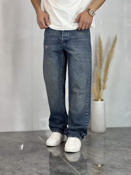 شلوار نیم بگ جین B آبی کثیف کد 66