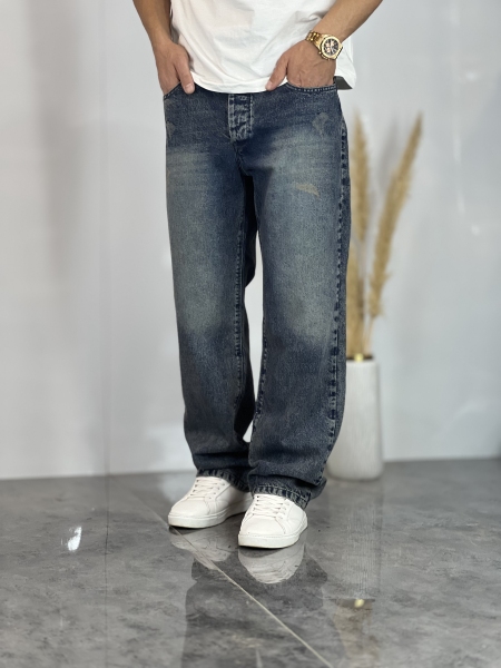 شلوار نیم بگ جین B آبی کثیف کد 75