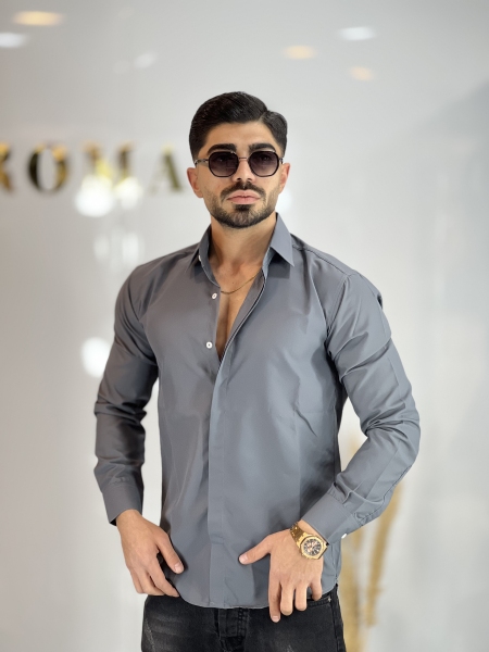 پیراهن دوشین آستین بلند طوسی تیره