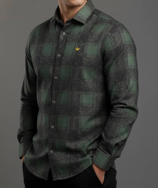 پیراهن آستین بلند چهارخونه Crown طوسی سبز