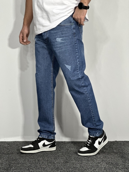 شلوار جین مام فیت زاپدار مردانه آبی تیره