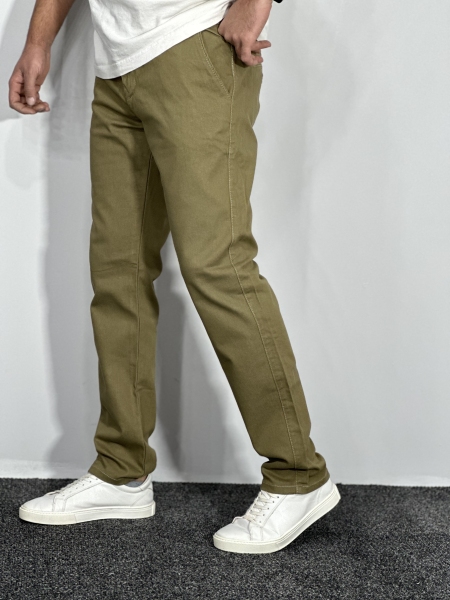 شلوار کتان راسته کشی مردانه زیتونی