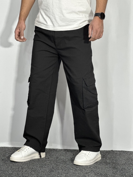 شلوار کارگو بگ استایل کتان نیل مردانه مشکی