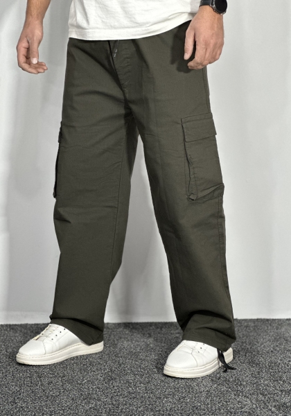 شلوار کارگو بگ استایل کتان نیل مردانه سبز