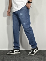 شلوار جین مام فیت زاپدار مردانه آبی تیره