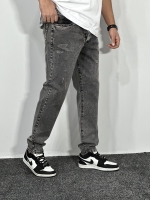 شلوار جین مام فیت زاپدار مردانه طوسی