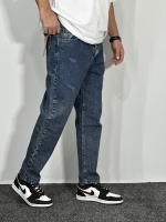 شلوار جین مام فیت زاپدار( گرم بالا )مردانه آبی گازوییلی