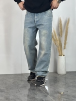 شلوار نیم بگ جین L آبی سبز کثیف کد 136