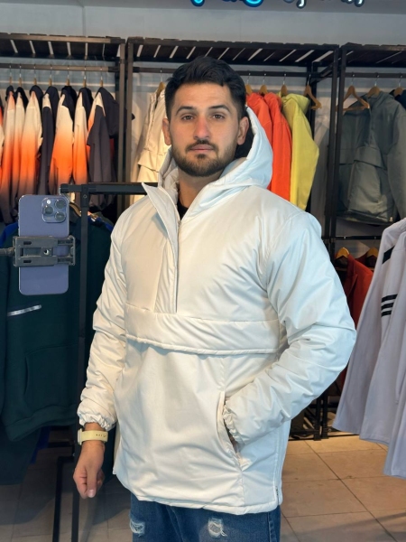 کاپشن نیم زیپ داخل پشم شیشه گرم بالا رنگ سفید