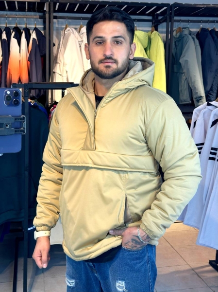 کاپشن نیم زیپ داخل پشم شیشه گرم بالا رنگ کرم