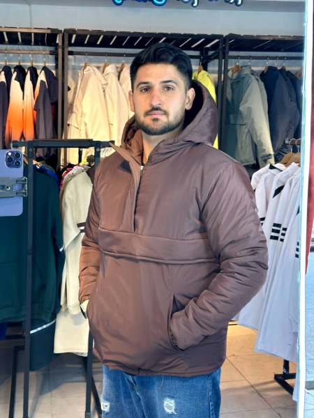 کاپشن نیم زیپ داخل پشم شیشه گرم بالا رنگ قهوه ای