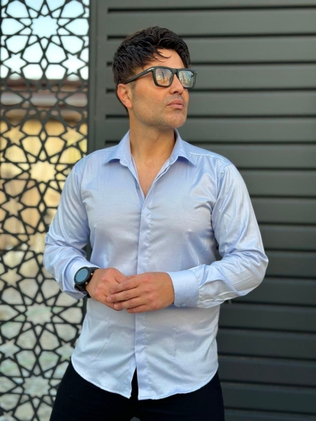 پیراهن آستین بلند ساده آبی روشن